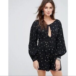 NWT Free People "Love Grows Long" Black Print Cute Shorts Romper L New $128